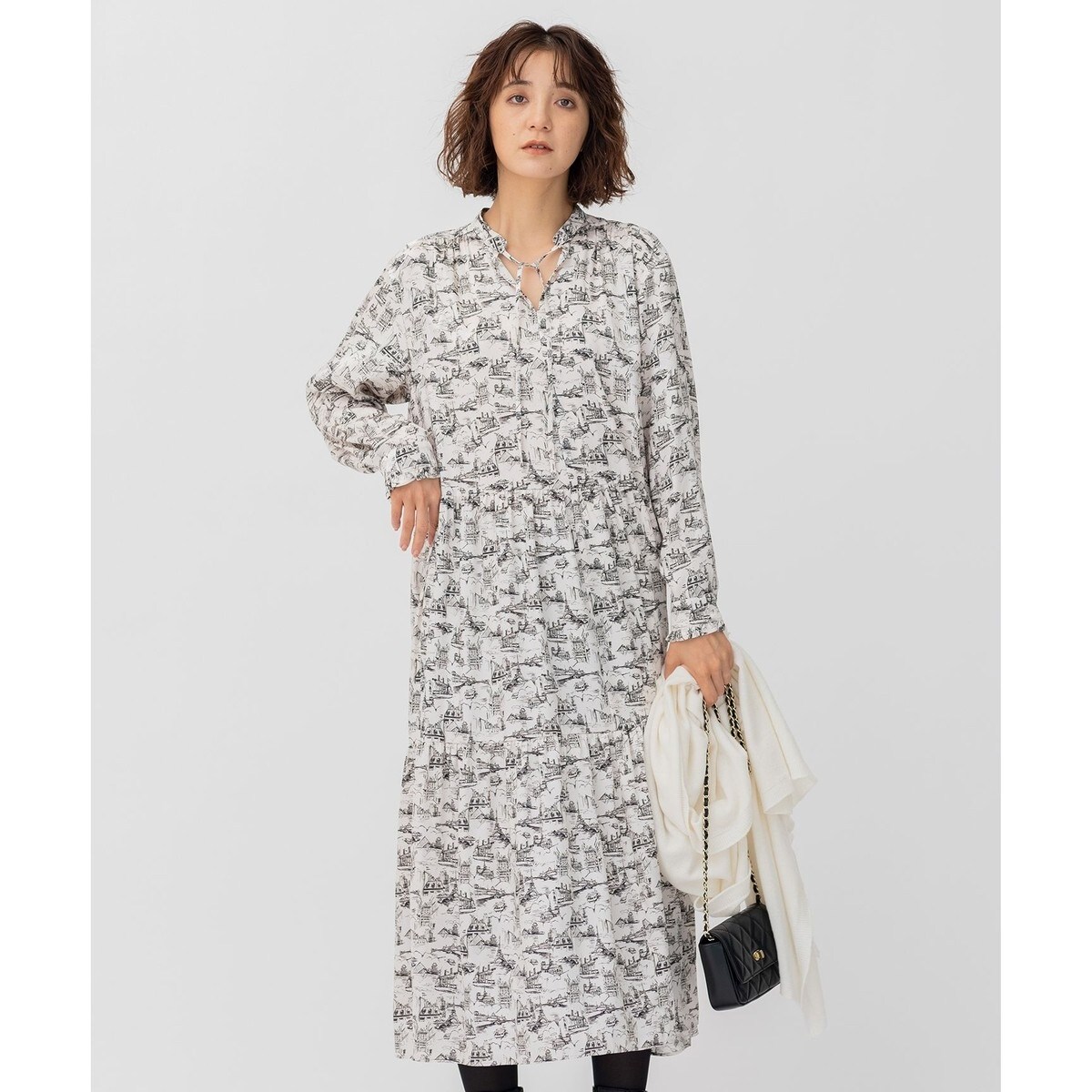 最終値下げ⭐️23区 ⭐️Ville de Parisプリントティアードワンピース 洗える】Ville de Paris プリント ティアード ワンピース | 23区