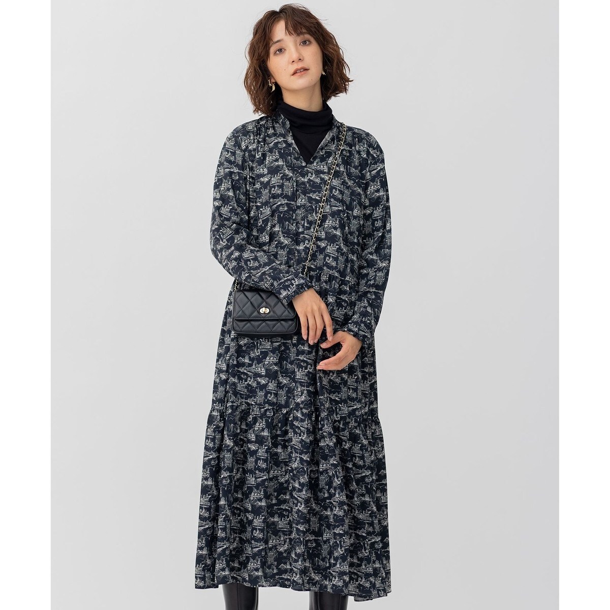 最終値下げ⭐️23区 ⭐️Ville de Parisプリントティアードワンピース 洗える】Ville de Paris プリント ティアード ワンピース | 23区(23KU