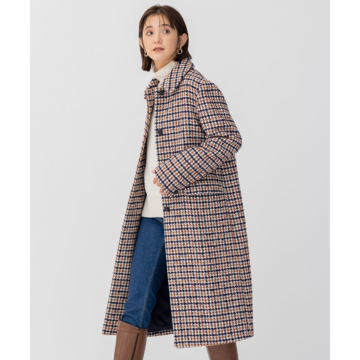CLASSY.1月号掲載】ループヤーン チェック ツイード ロングコート CLASSY.1月号掲載】ループヤーン チェック ツイード ロング