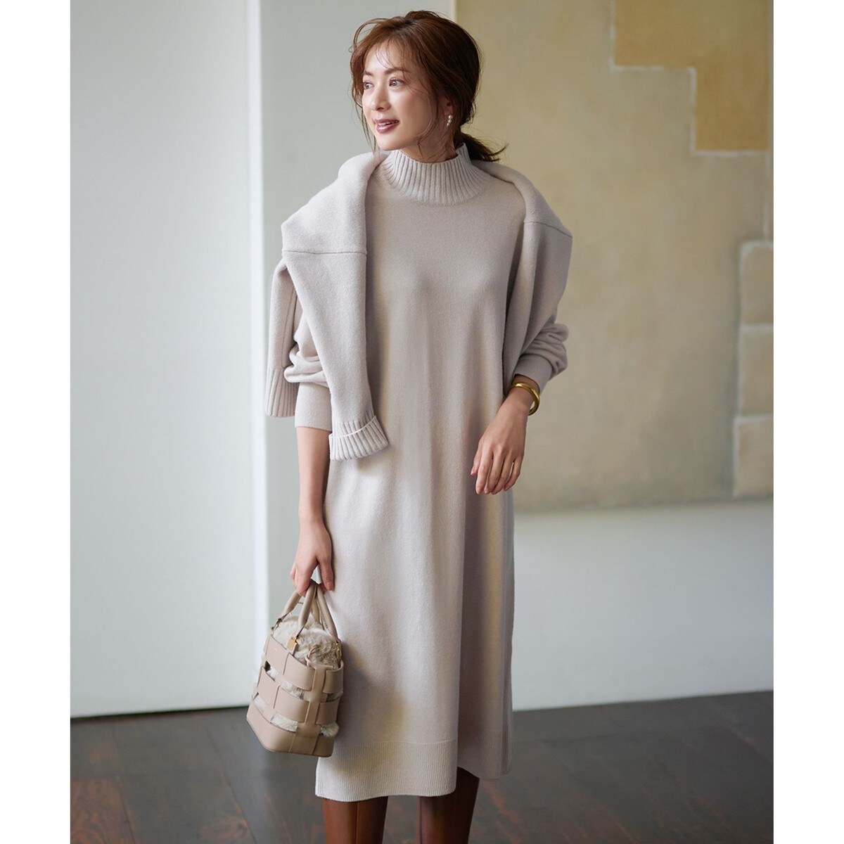 Y's 美品 23AW ウール ハイネック ワンピース カーキブラウン2 Y's 美品 23AW ウール ハイネック ワンピース カーキブラウン2