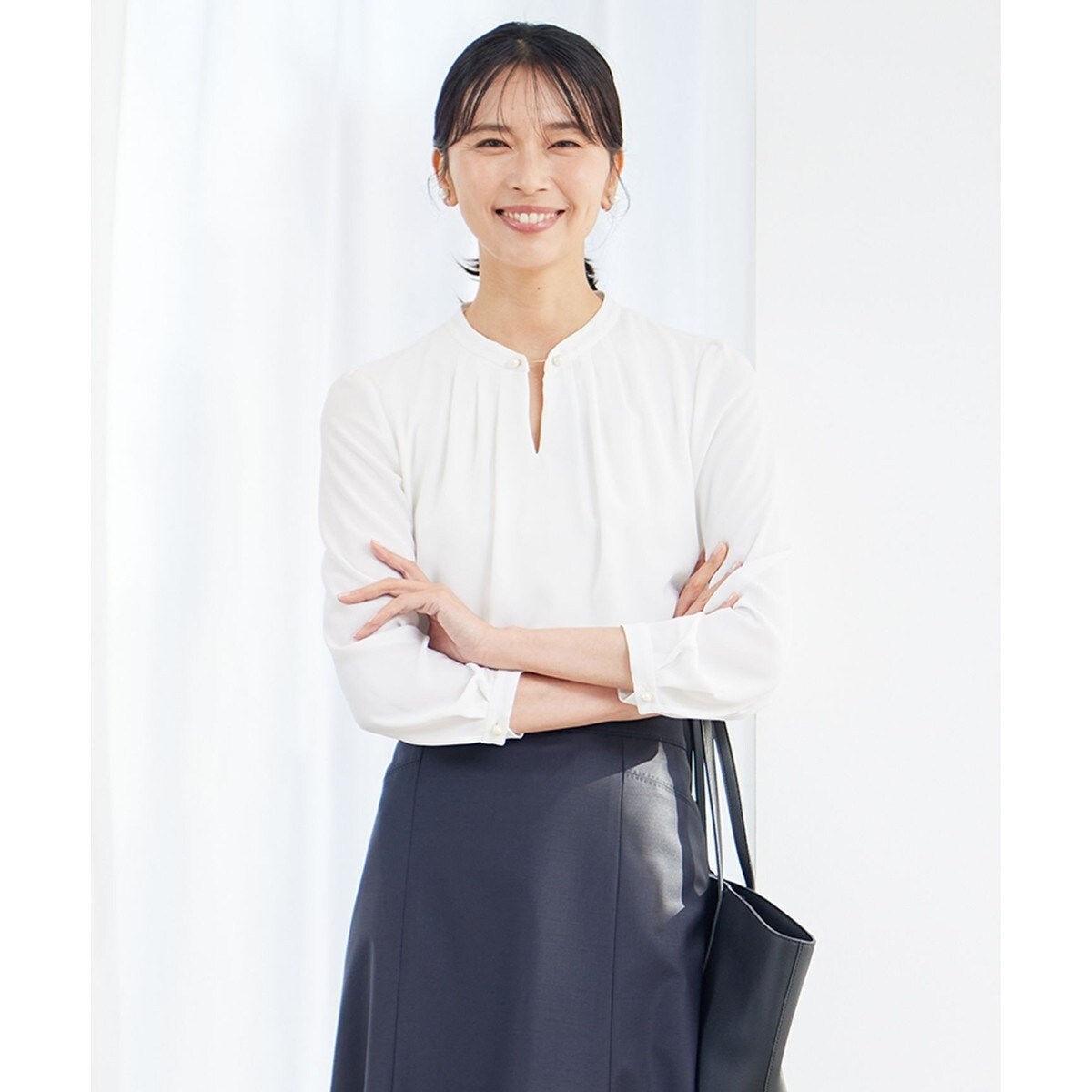 Tシャツ/カットソー 【洗える】シルキーデシン パールモチーフ カットソー