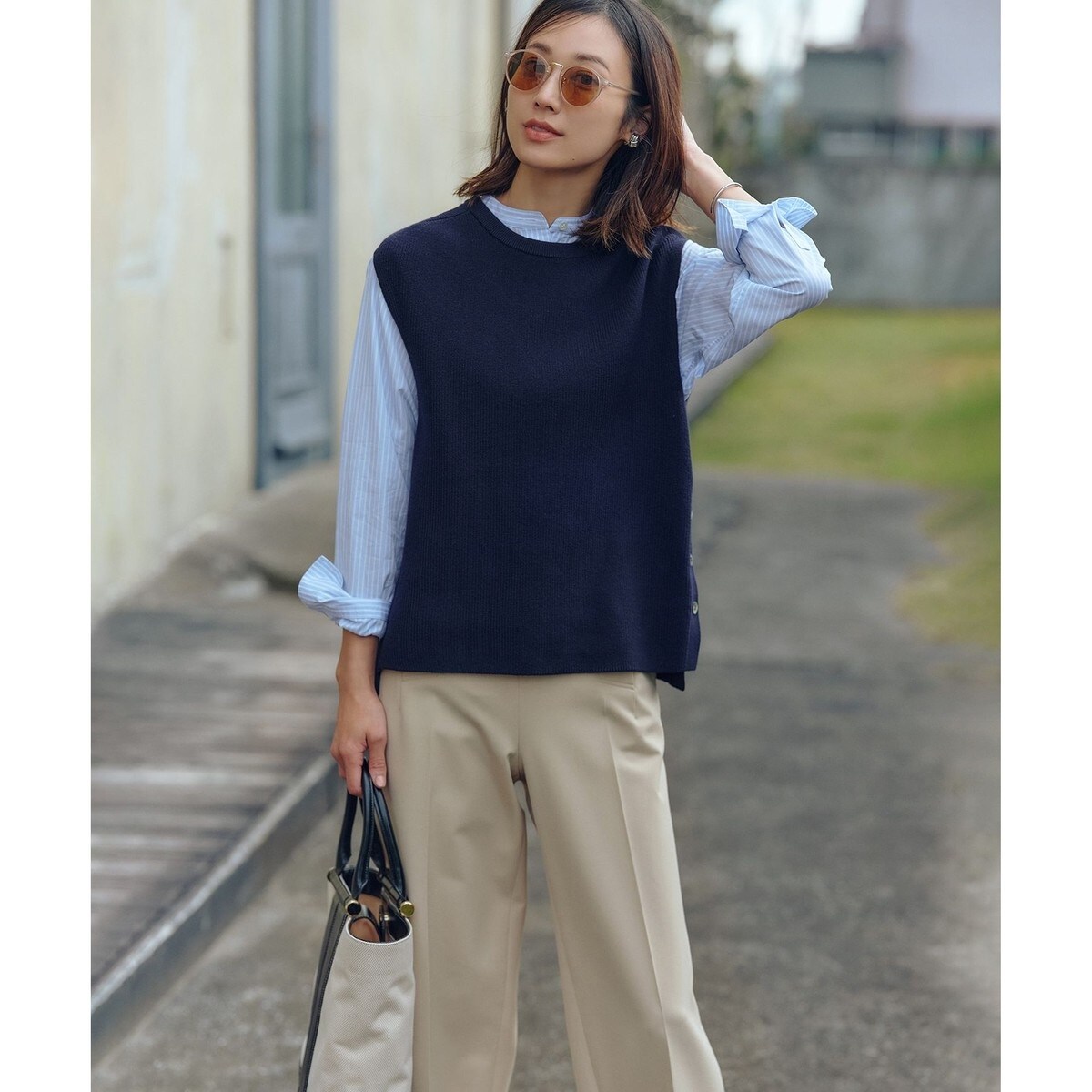 23区　美品　コンパクトコットンポリエステル ニットベスト　定価19,030円 洗える】コンパクトコットンポリエステル ニットベスト | 23区