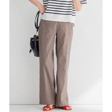 【洗える】リネンレーヨンストレッチ ワイド パンツ