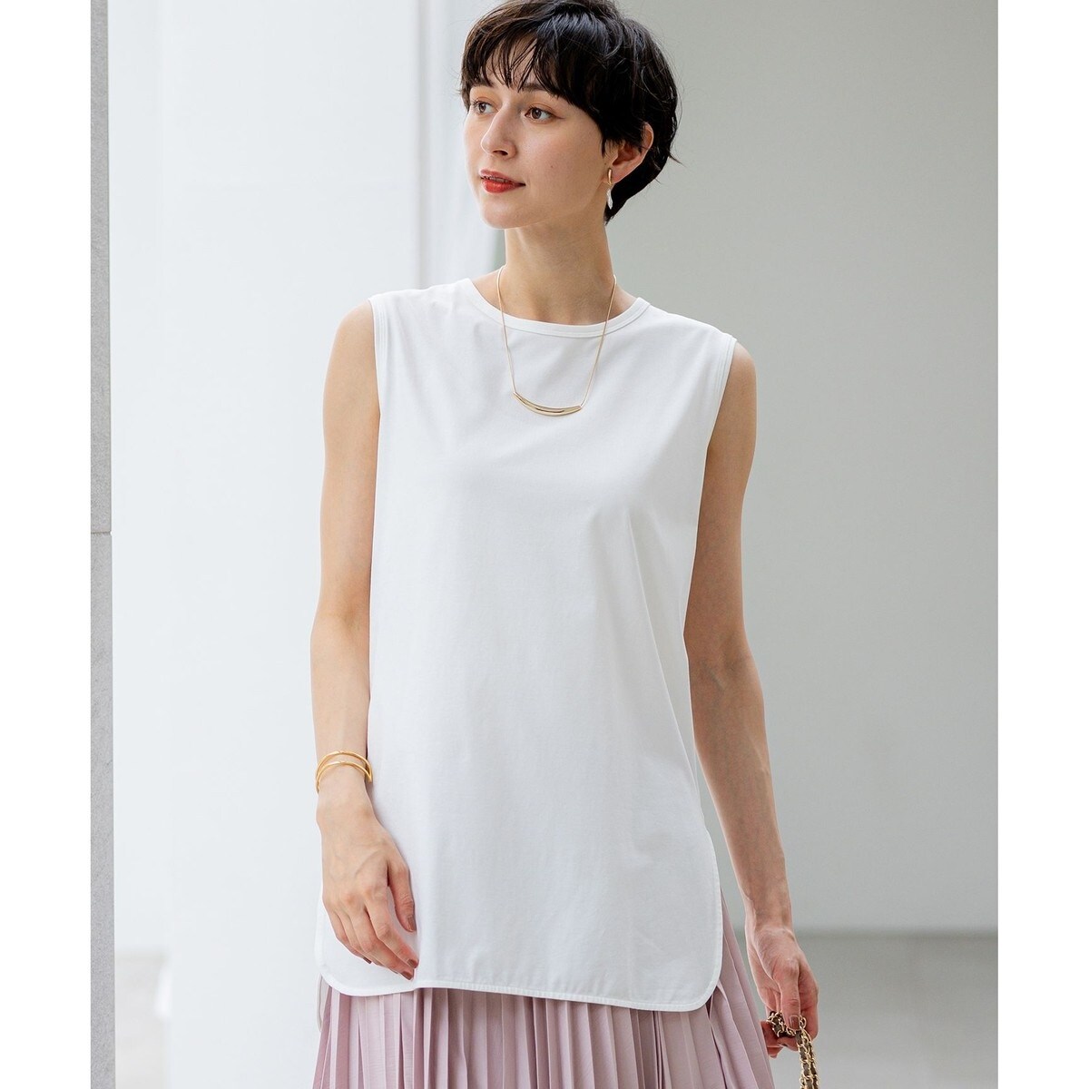 新色追加/洗える】コットンベアジャージー ノースリーブ Tシャツ
