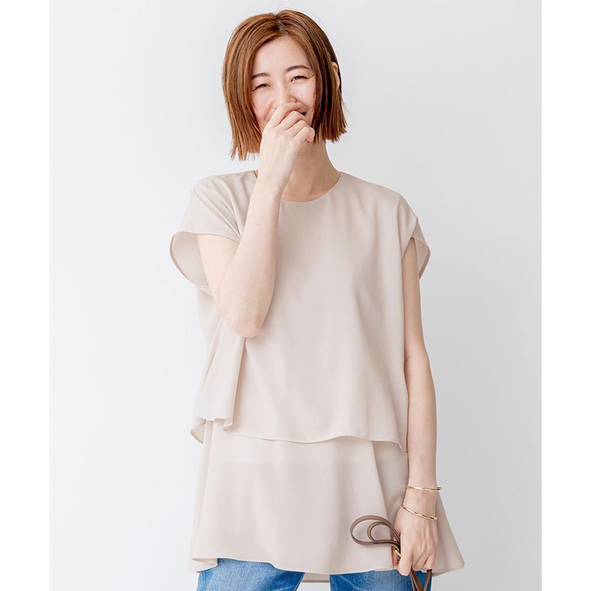 プーさん様23区 バックサテンアムンゼン フレンチスリーブ ブラウス 38 新品 洗える】バックサテンアムンゼン フレンチスリーブ ブラウス