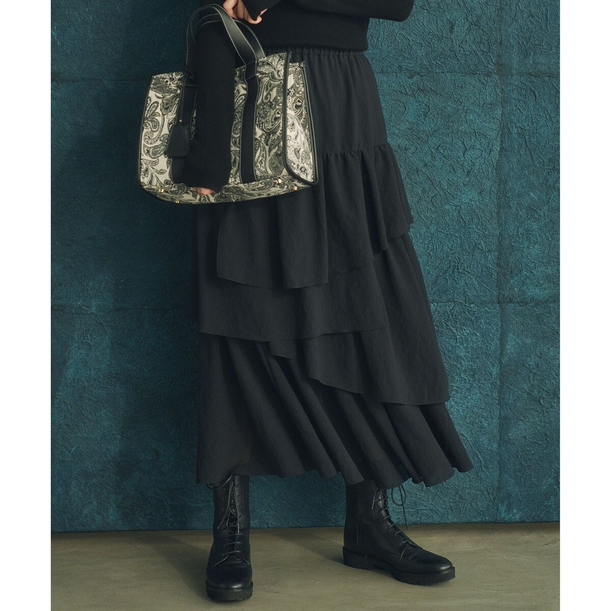 23区 エアリージョーゼット ティアード スカート 黒 大きいサイズ 46 新品 洗える】エアリージョーゼット ティアード スカート | 23区(23KU