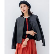 ラムレザー ノーカラー ブルゾン