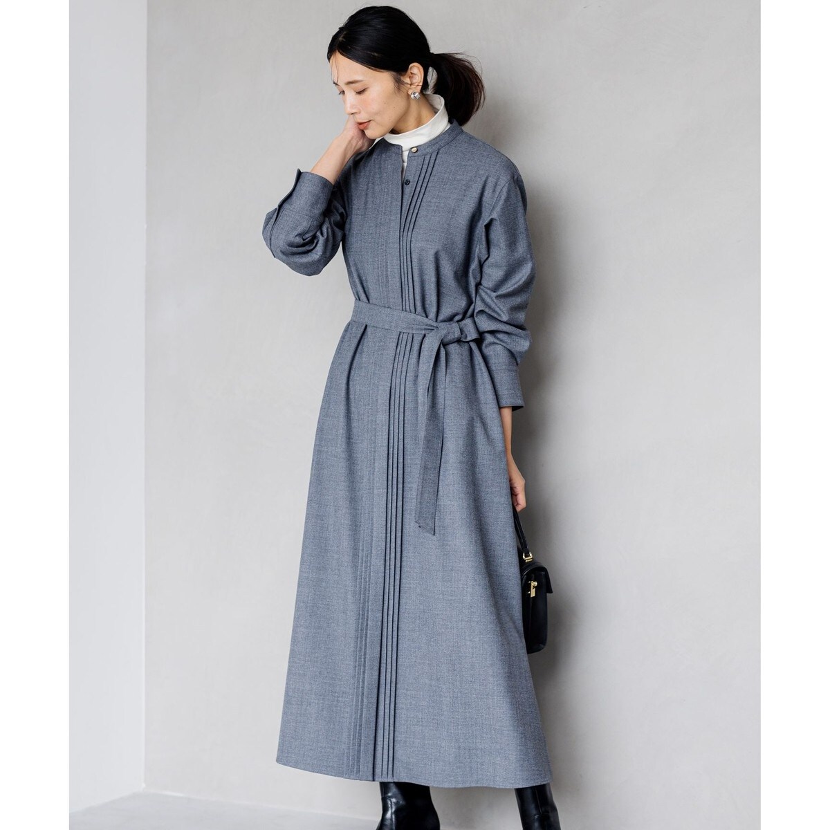 【洗える】ウールストレッチツイルシャツワンピース