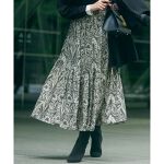 杏さん着用/洗える】フレンチペイズリーデシン ティアードスカート 