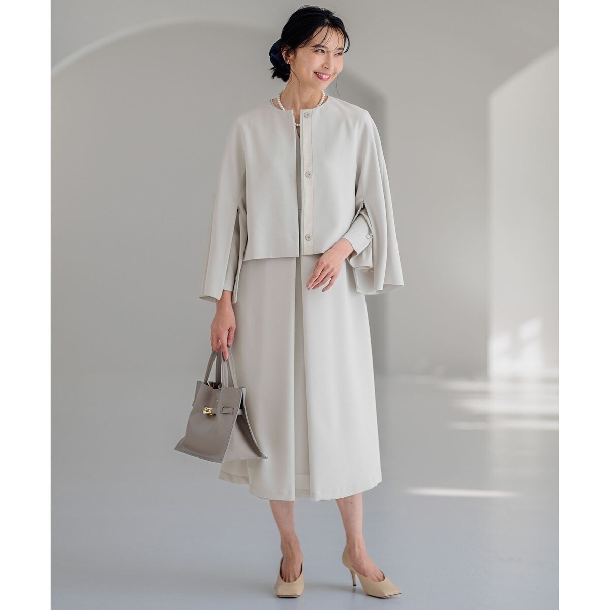 VERYコラボ 】トリアセ ダブルジョーゼット ノーカラージャケット | 23