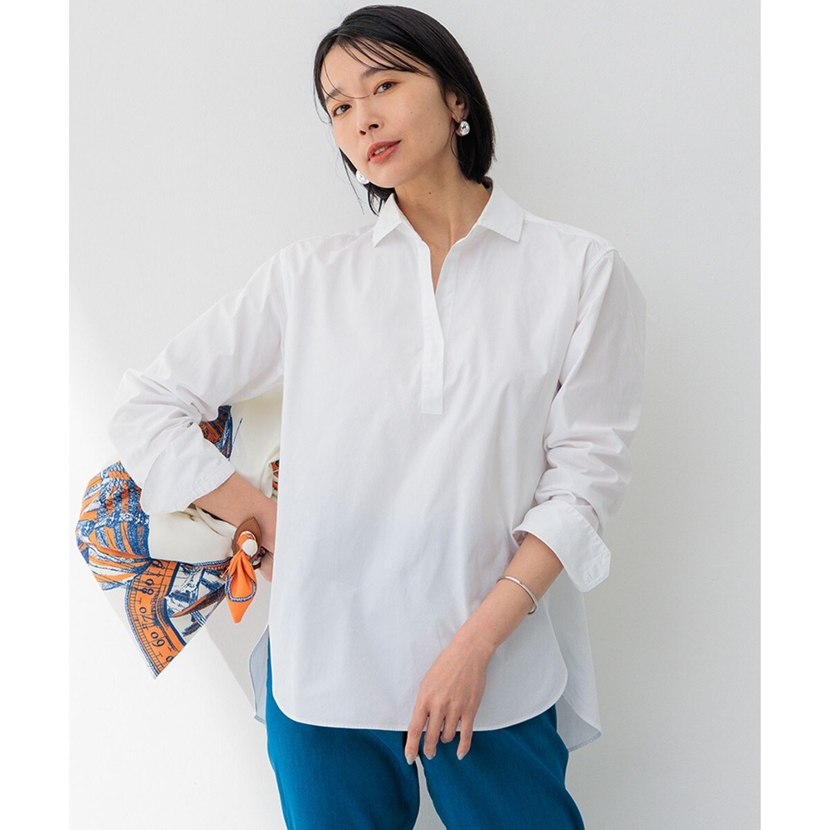 23区　スキッパーシャツ　カンクリーニ　ホワイト Oggi4月号掲載/洗える】CANCLINI スキッパー シャツ | 23区(23KU