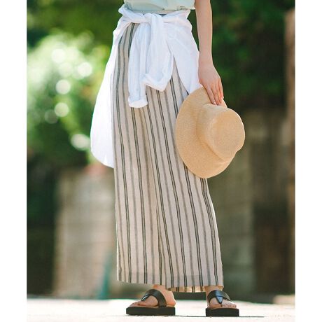 洗える】リネンストライプ ワイド パンツ | 23区(23KU) | マルイウェブ  