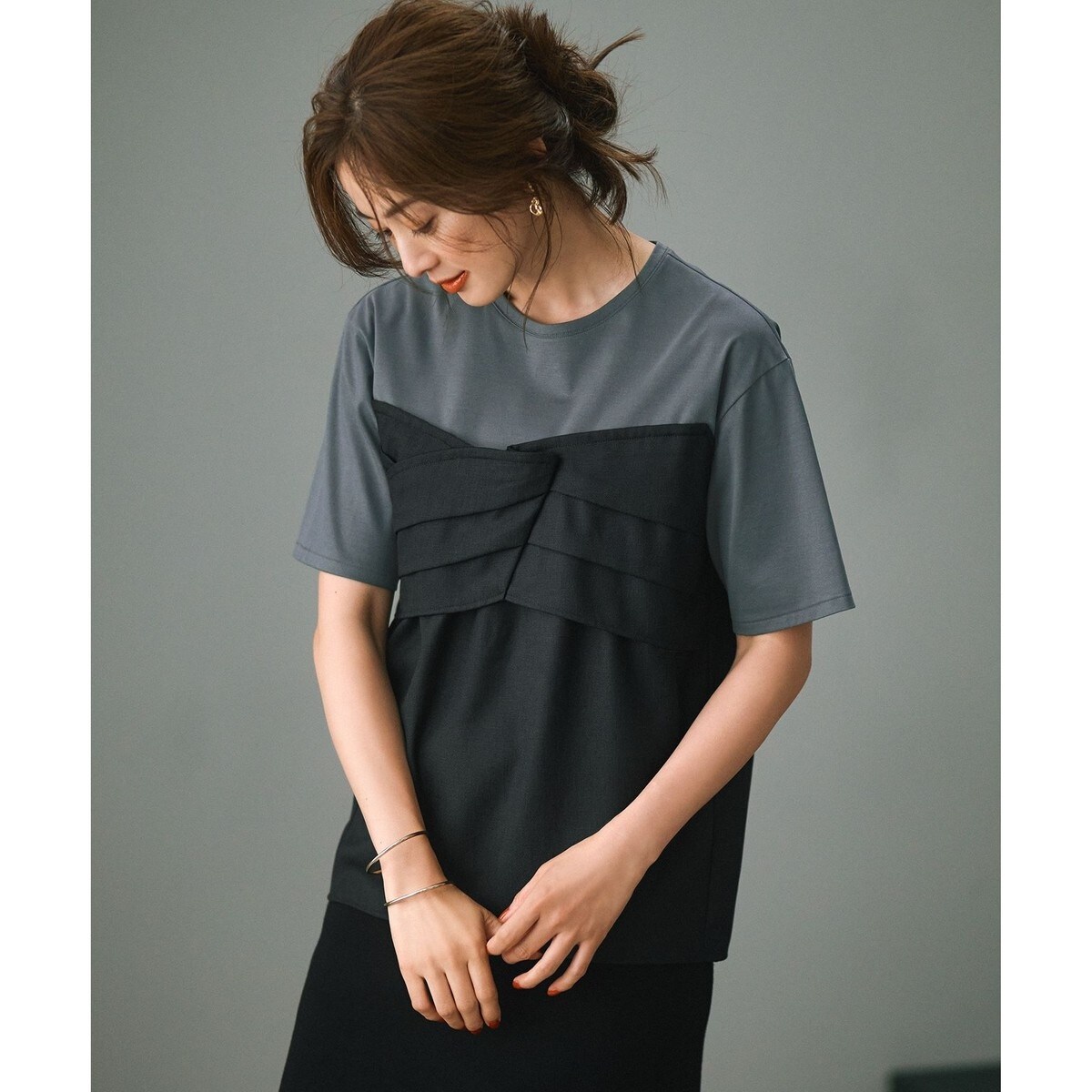 WEB限定カラーあり/洗える】スムースデザイン コンビ カットソー