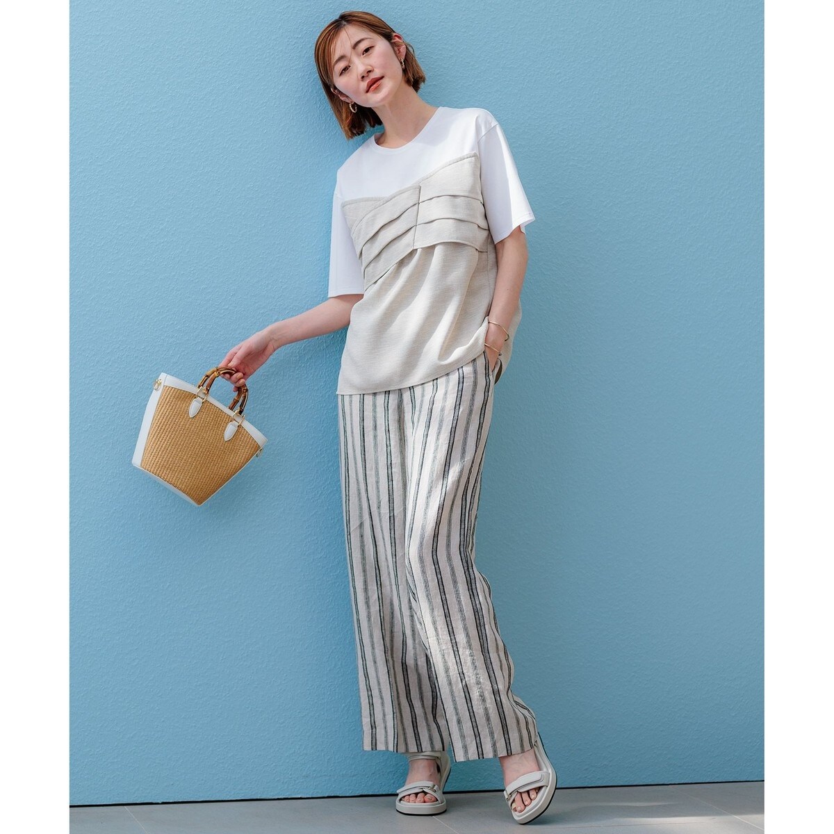 23区 スムースデザイン コンビ カットソー WEB限定カラーあり/洗える】スムースデザイン コンビ カットソー