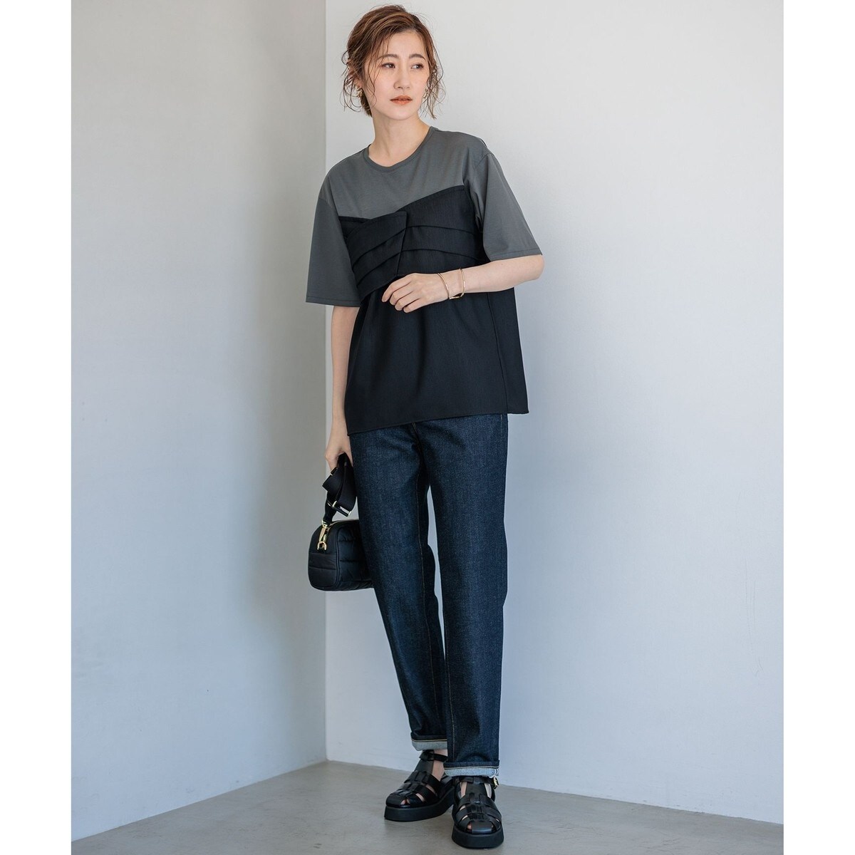 23区　WEB限定カラー洗えるスムースデザイン コンビ カットソー 23区｜【WEB限定カラーあり/洗える】スムースデザイン コンビ