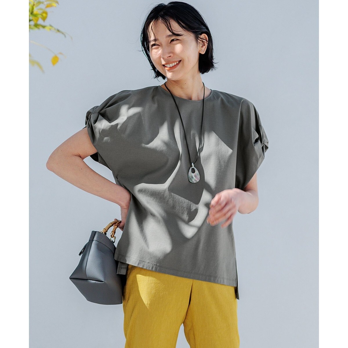 tシャツ 「GLOW8月号掲載/洗える」スムースコンビジャージー ランタンスリーブ カットソー レディース 23区 tシャツ 「GLOW8月号掲載/洗える」スムースコンビ