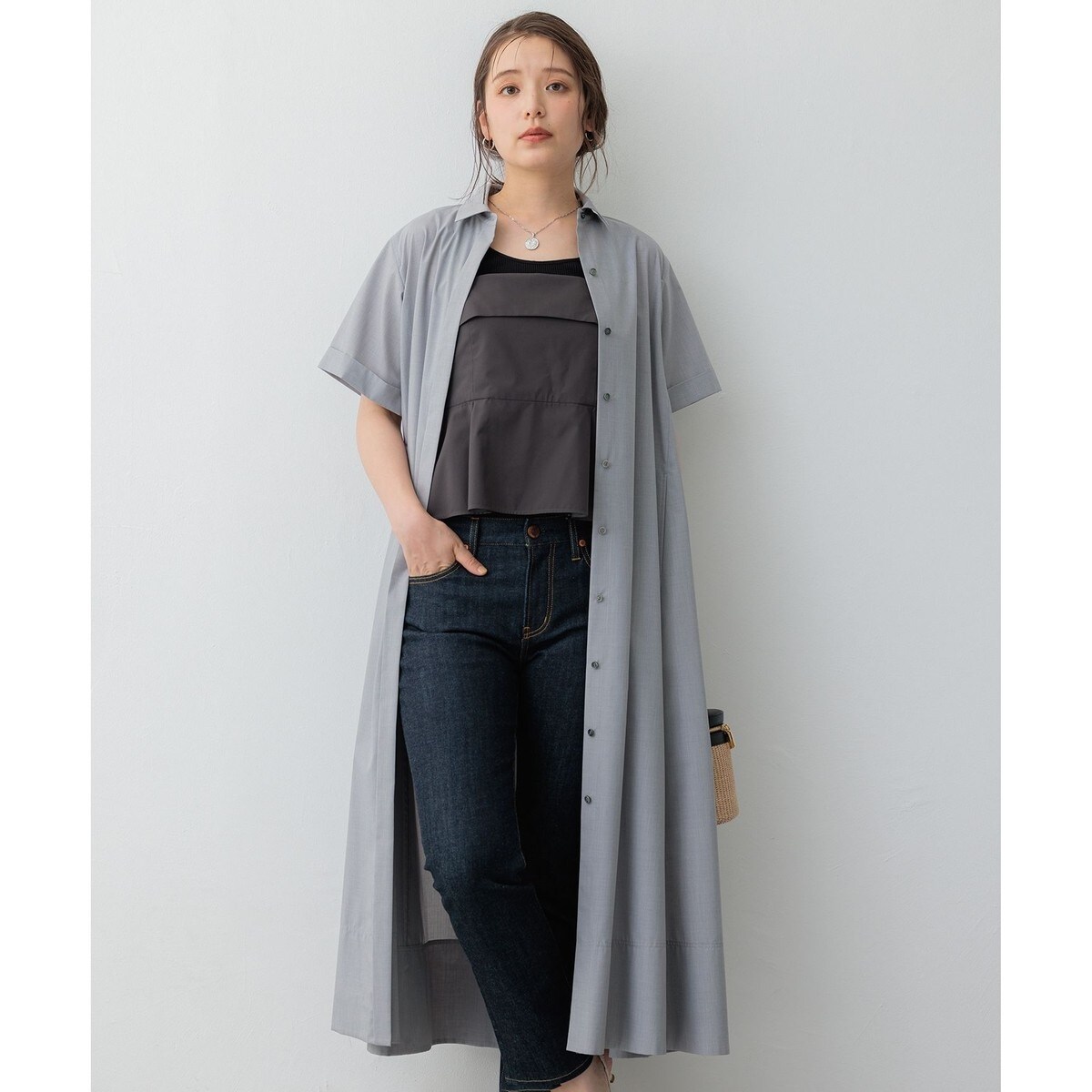 ◆美品◆23区キューティクルストレッチツイル イレギュラーヘム ワンピース 23区｜【撥水加工/洗える】キューティクルストレッチツイル イ