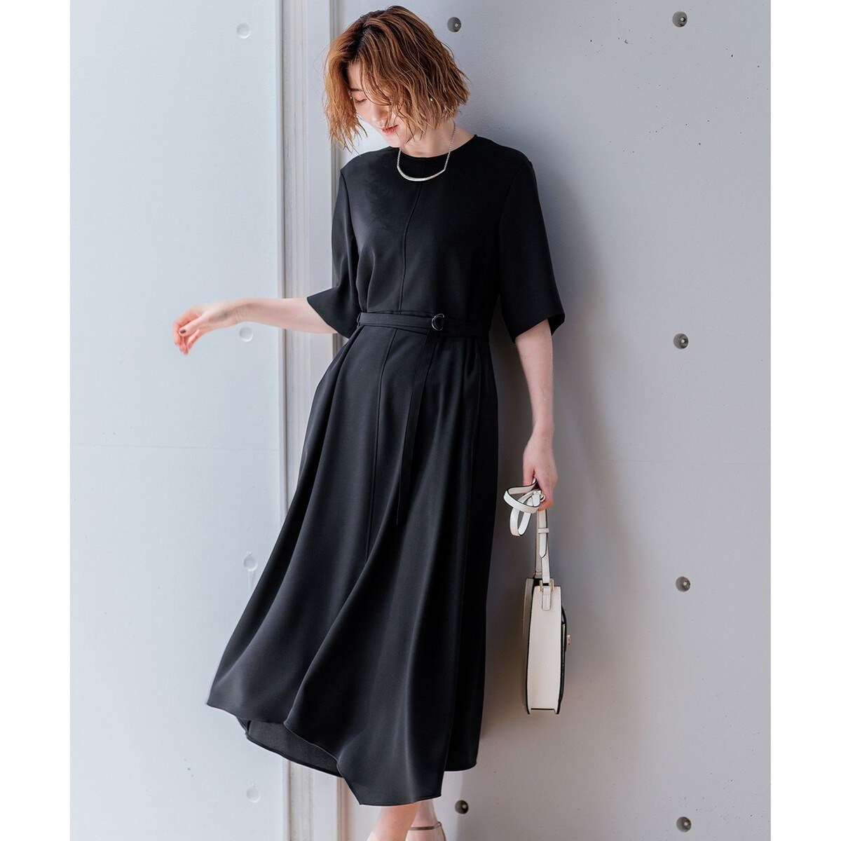 ◆美品◆23区キューティクルストレッチツイル イレギュラーヘム ワンピース 撥水加工/洗える】キューティクルストレッチツイル イレギュラー