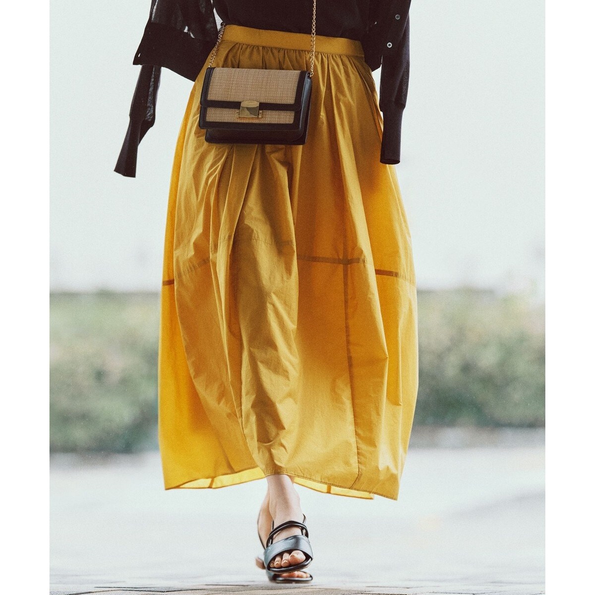 スカート 「ウォッシャブル」モザイク幾何プリントタックスカート レディース