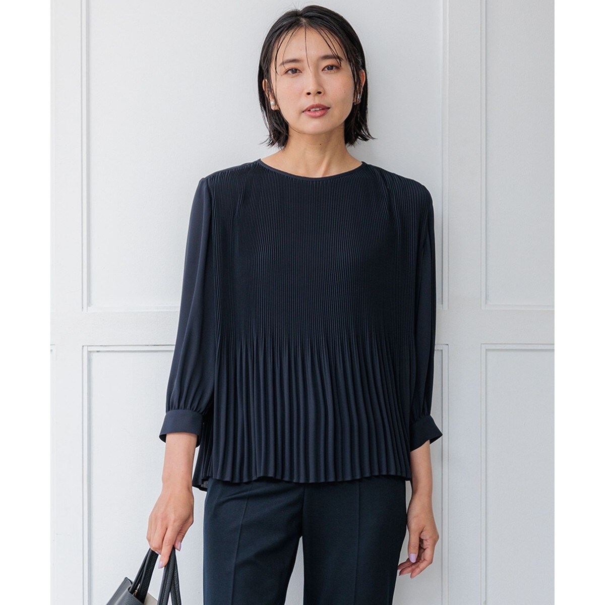 吸水速乾/UVケア/洗える】ストレッチクリアサテン バイカラー ブラウス