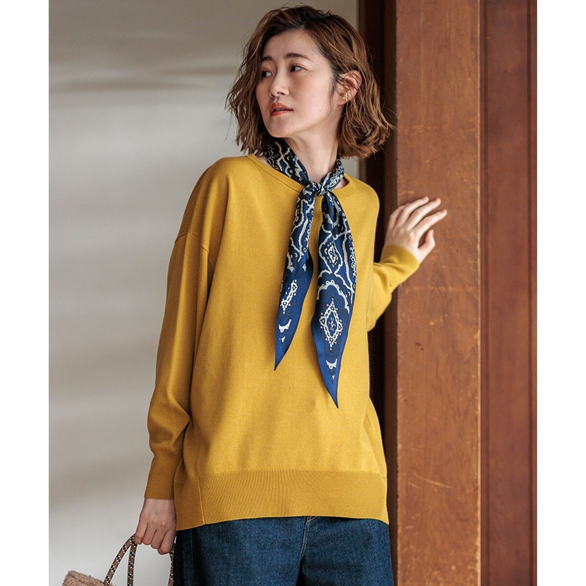 【洗える】ウールコットンストレッチ オーバーサイズ ニット