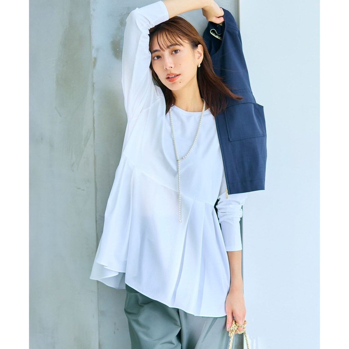 23区 コットンポンチコンビジャージー ペプラム カットソー 44 新品 23区｜【洗える】コットンポンチコンビジャージー ペプラム