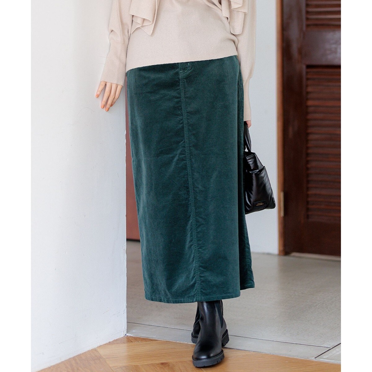 【洗える】23区DENIM ベルベットストレッチ Aライン スカート
