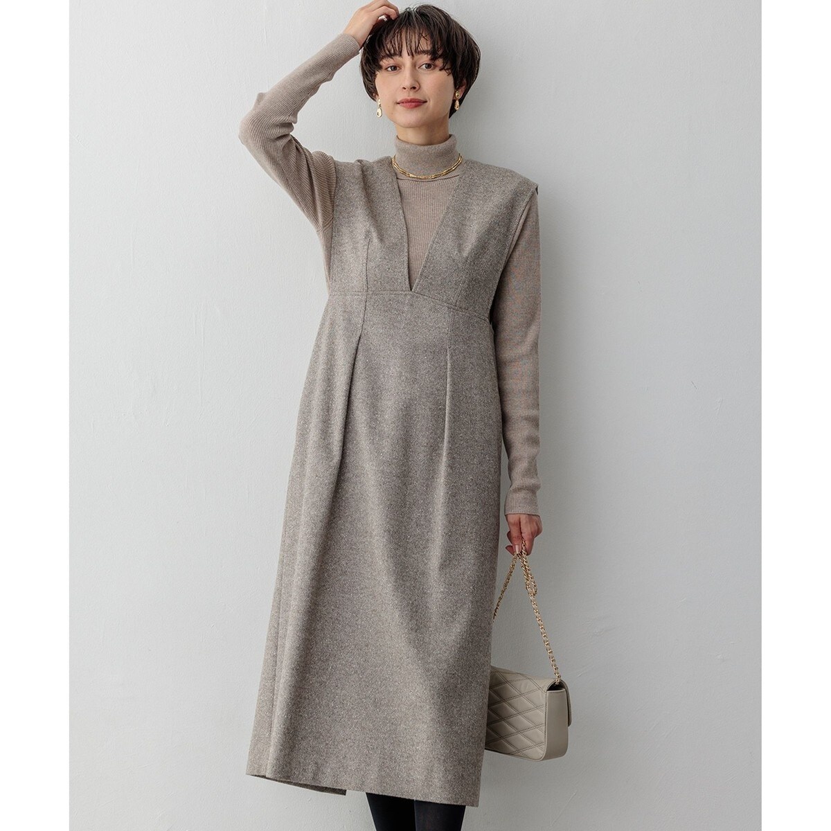 23区　シルクネップへリンボーンオールインワンワンピース ジャンパースカート 楽天市場】シルクネップヘリンボーン オールインワン ワンピース／23区