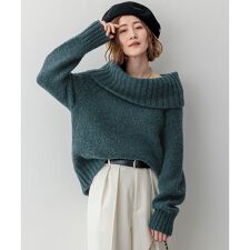 【洗える】エアリーベビーアルパカ ボリュームカラー ニット