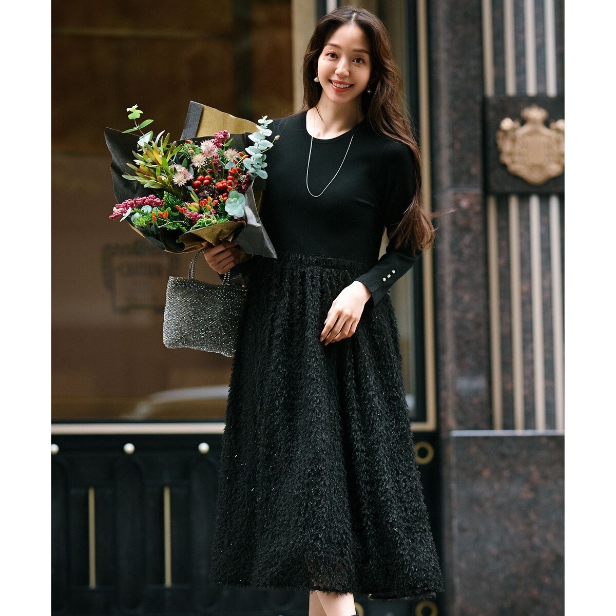 滝沢眞規子さん着用/一部店舗限定/洗える】ニットコンビジャカード