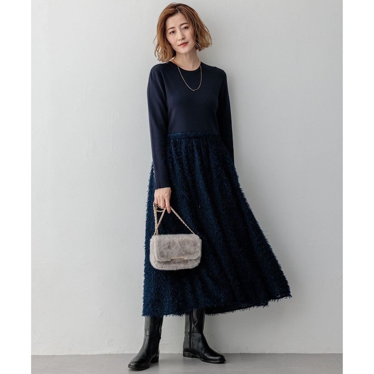 滝沢眞規子さん着用/一部店舗限定/洗える】ニットコンビジャカード