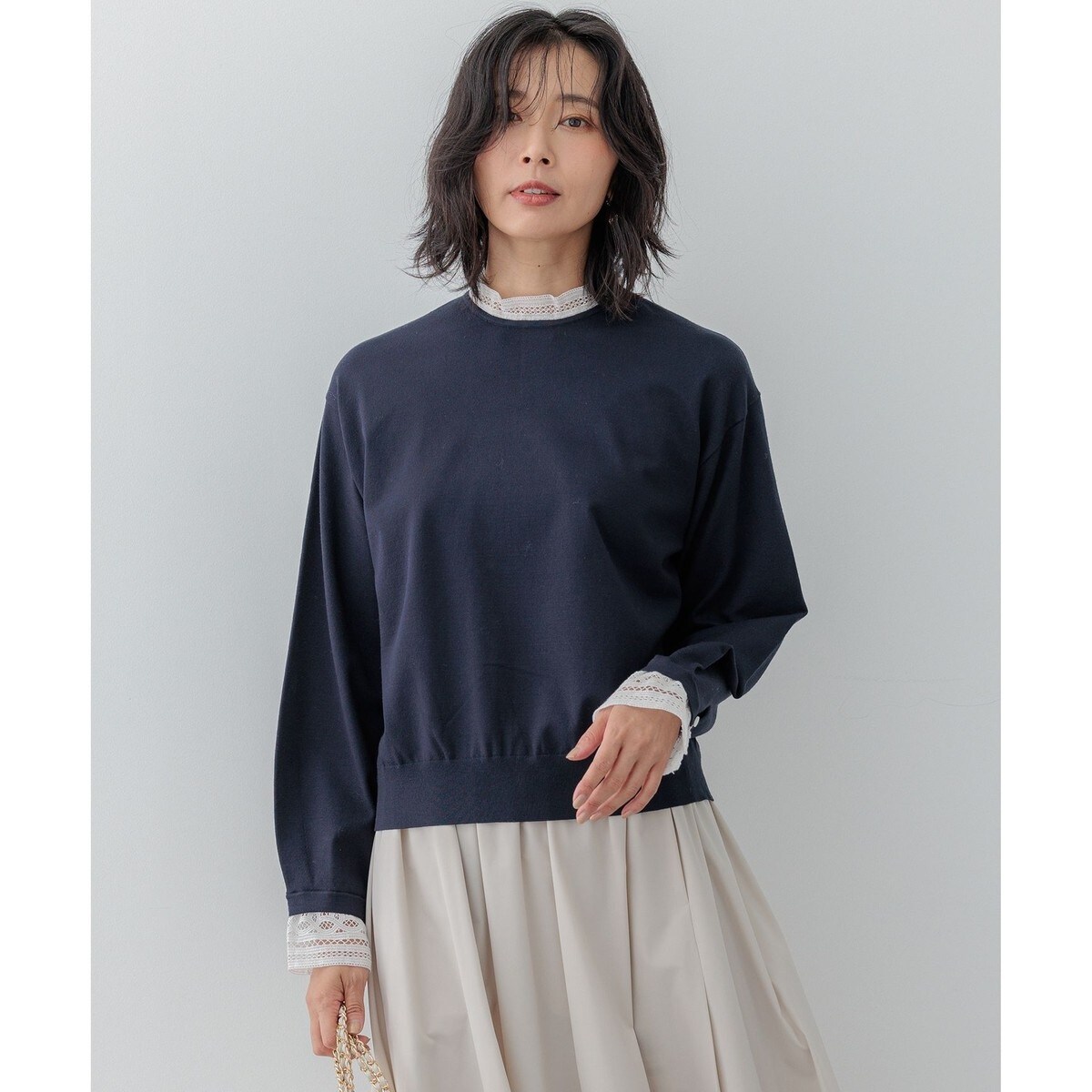 洗える】ヴィスコースストレッチ レースコンビ ニット | 23区(23KU