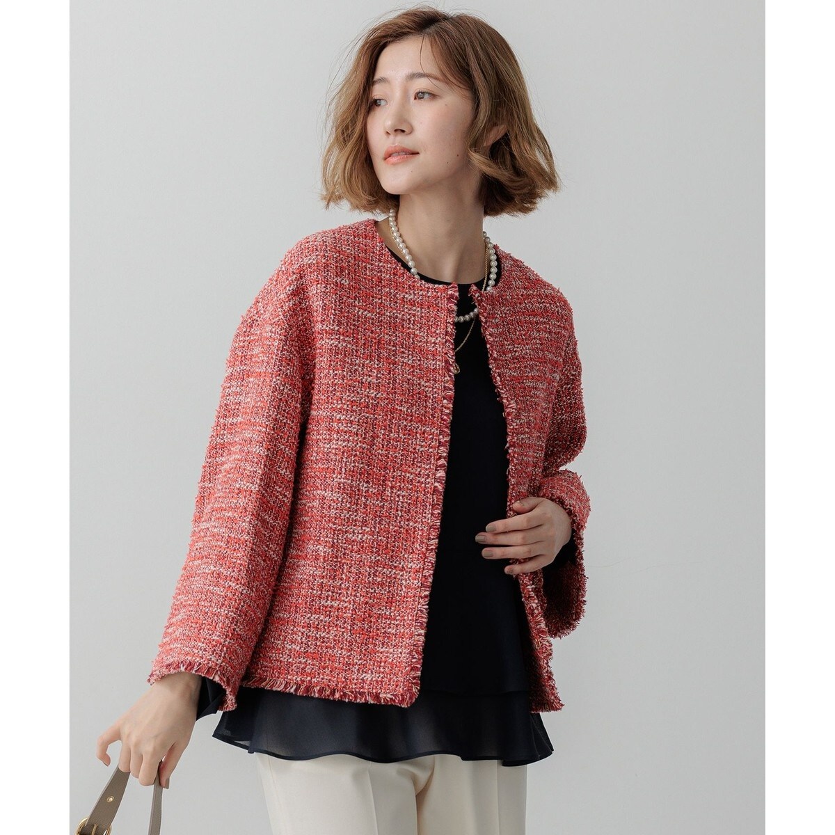 ＧＩＯＬＩＣＡ　ノーカラーツイードジャケット GIOLICA ノーカラー ツイード ジャケット / 23区 | ファッション