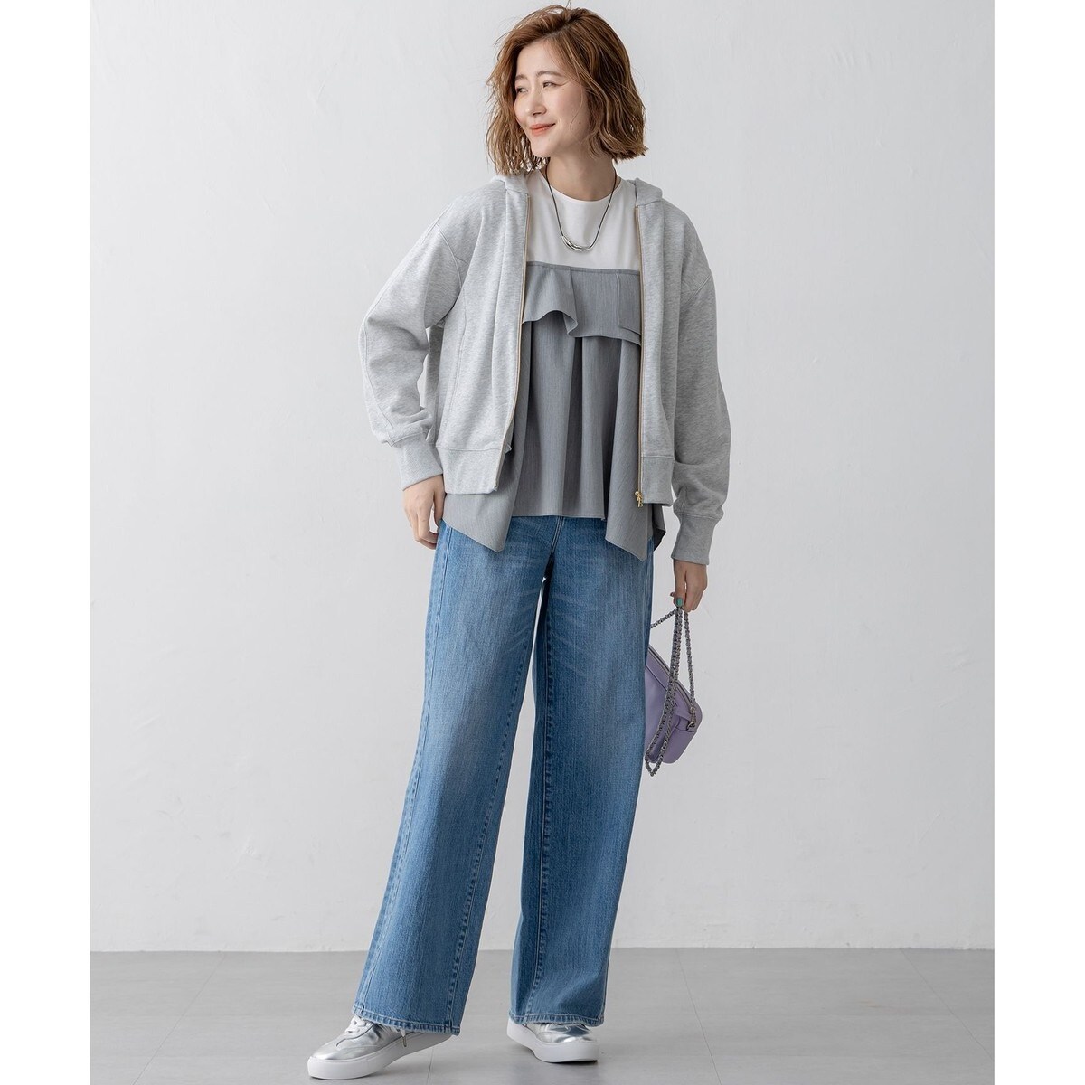 23区新品【VERY3月号掲載/洗える】コットンテリー ジップアップ フーディー VERY3月号掲載/洗える】コットンテリー ジップアップ フーディー