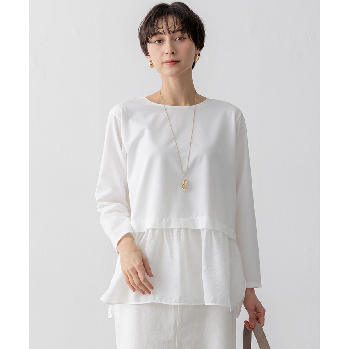 tシャツ 「洗える」ツイストプレインジャージー袖タック カットソー レディース XSサイズ~/洗える】ツイストプレインジャージー袖タック