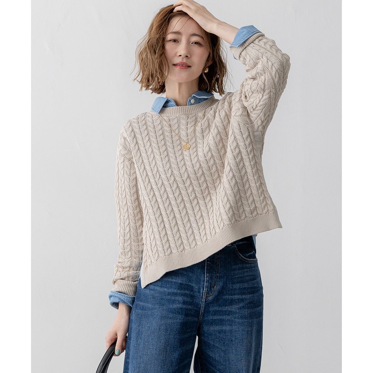 【Oggi3月号掲載/洗える】コットンギマ ケーブル ニット