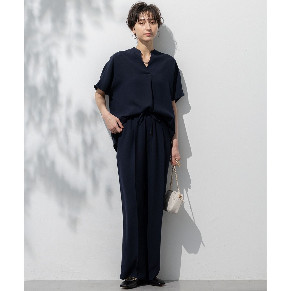 今期 【接触冷感/UVカット/吸水速乾】ストレッチジョーゼット ワイド パンツ 接触冷感／UVカット／吸水速乾】ストレッチジョーゼット ワイド