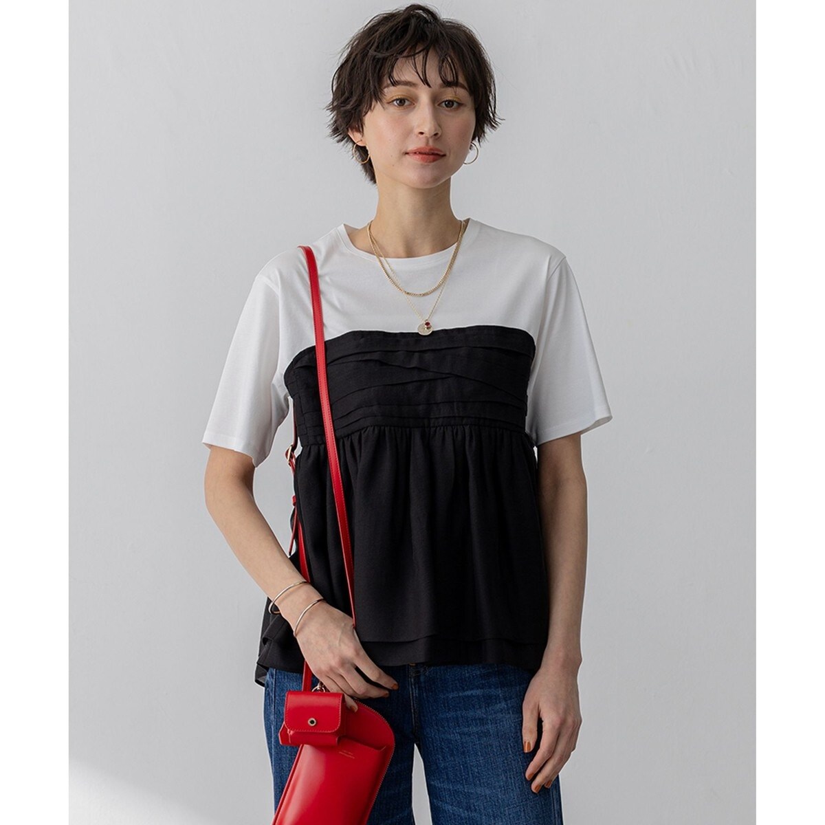23区 オーガンジービスチェコンビ カットソー❤︎未着用 23区 tシャツ 「杏さん着用/WEB＆一部店舗限定カラーあり
