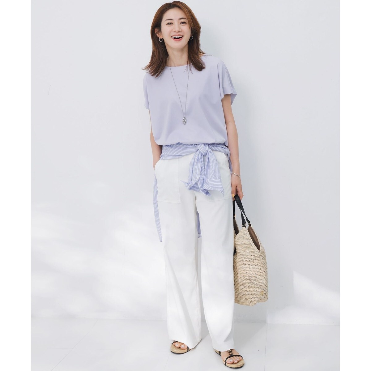 23区　スムースデザイン フレンチスリーブ Tシャツ 23区｜【汗じみ防止/洗える】スムースデザイン フレンチスリーブ