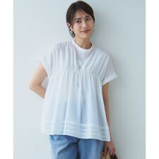 【撥水加工/洗える】シアーナイロンツイル ギャザー ブラウス