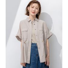 【洗える】ライトシアーマットクロス ミリタリーディティール シャツ