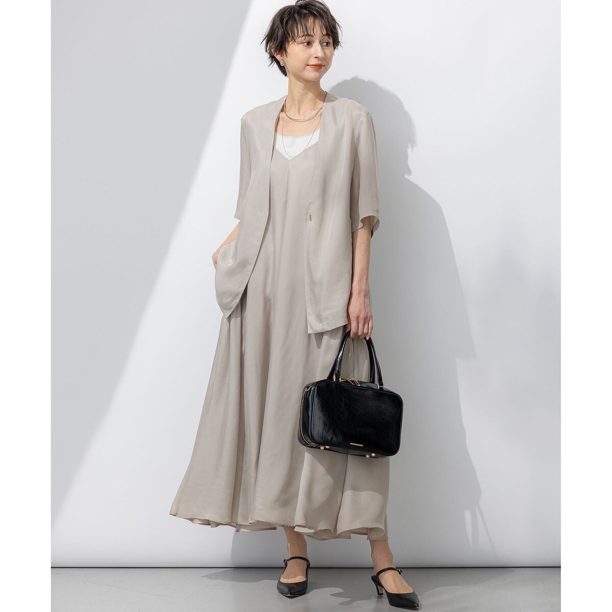 接触冷感性/洗える】フィブリルツイル ハーフスリーブ ジャケット