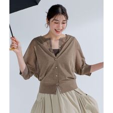 【前後着用可能/洗える】シャイニーシアー 5分袖 カーディガン