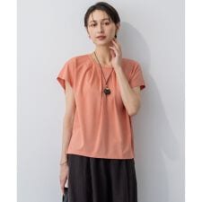 【接触冷感/洗える】ツイストコットンプレーティング タックデザイン カットソー