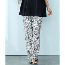 【洗える】アンティークフラワープリント ワイド パンツ