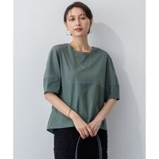 【洗える】シルエットスムースコンビ バックフレア カットソー