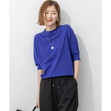 【洗える/吊り干しOK】ヴィスコースストレッチ パフスリーブ ニット