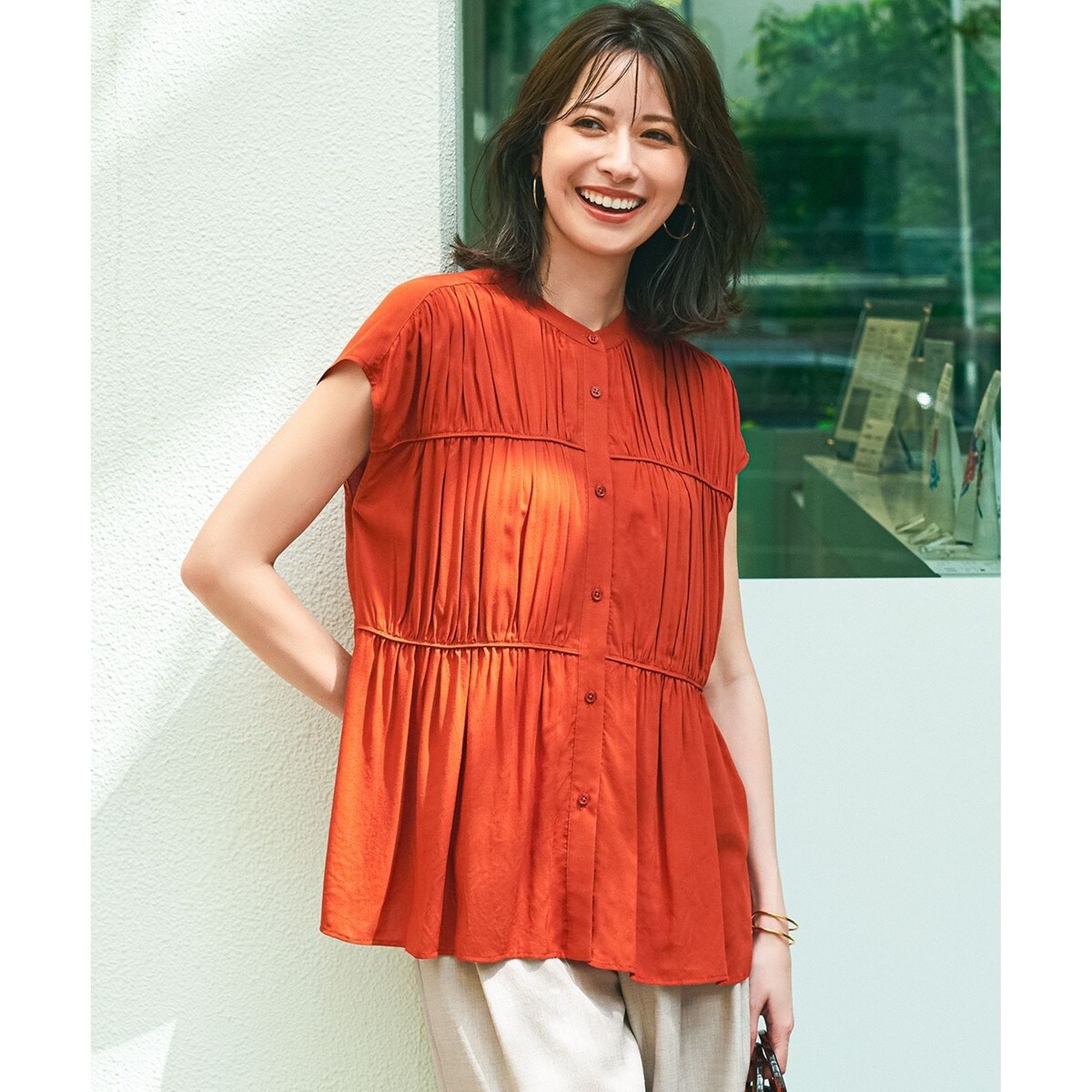 接触冷感/WEB&一部店舗限定】レーヨンスパローン ティアード ブラウス 