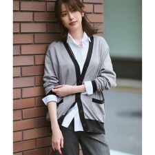 【洗える】サステナブルウール Vネック バイカラー カーディガン