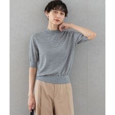 【洗える】サステナブルウール モックネック 5分袖 ニット